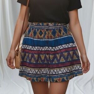 Cotton On Women S Boho Print Button Front Blue Multi Mini Skirt Stretch 16" Long